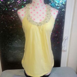Y2K Vintage Twisted Heart Yellow Babydoll Tanktop Swarovski Crystal Collar SZ:M